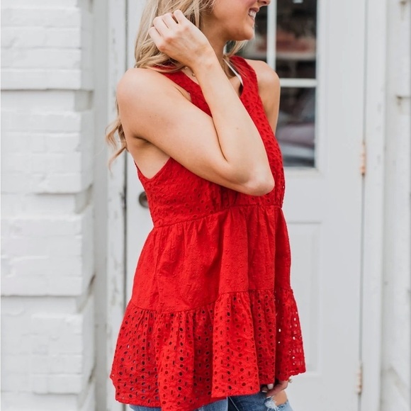 Cherish the Moment Babydoll Tank Top- Scarlet‎ Red - Picture 7 of 16